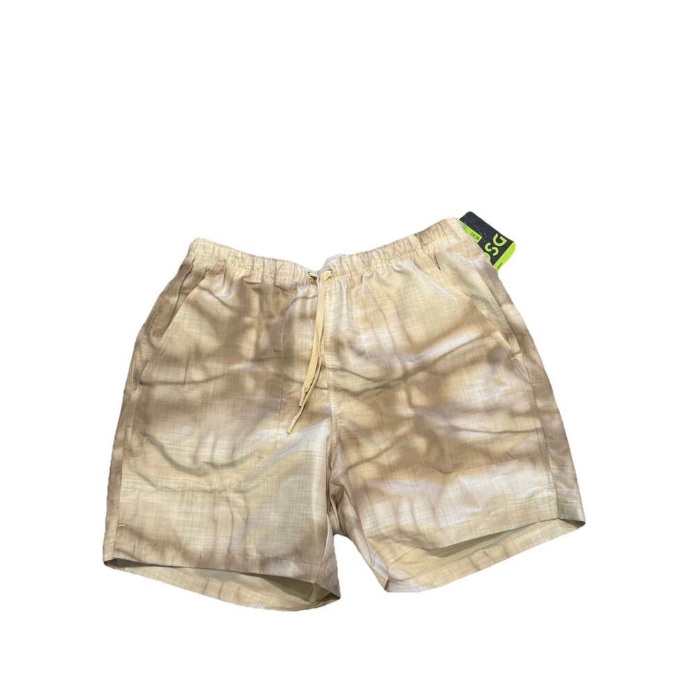 DSG Men’s 6” Rec Shorts Size S Light Sand Tie Dye Swim Trunks Water Repellent
